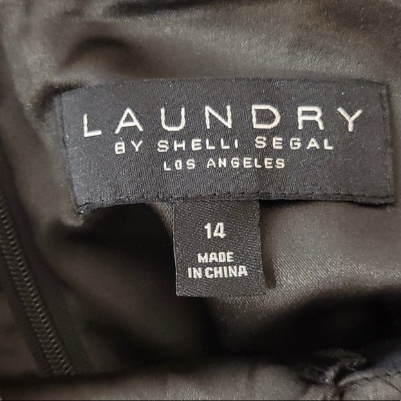 NWT LAUNDRY Black Satin Drape Neck Midi Dress 14 - Picture 3 of 4